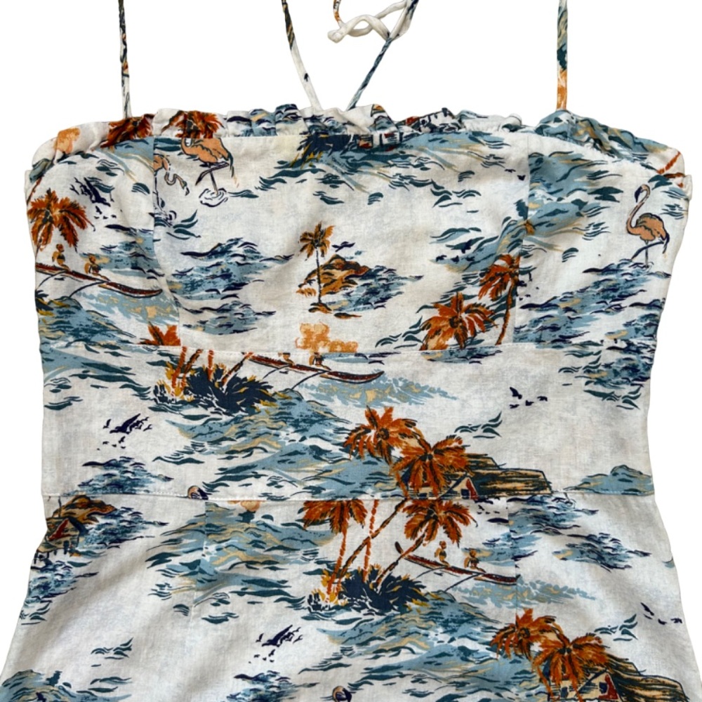 Free People White Tropical Print Slip Dress with Blue and Brown Accents - Picture 7 of 14